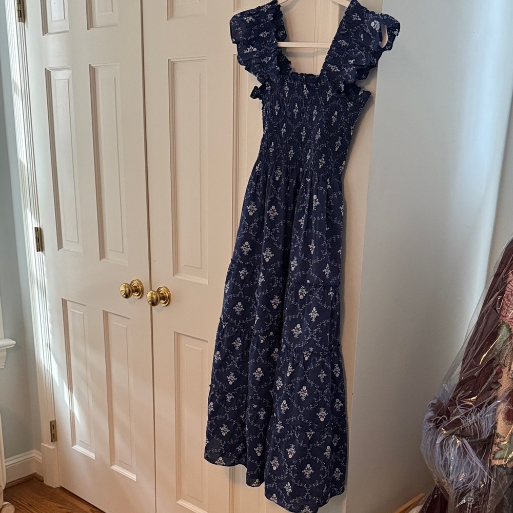 Hill House Home Navy Blue Trellis Floral Dress XS